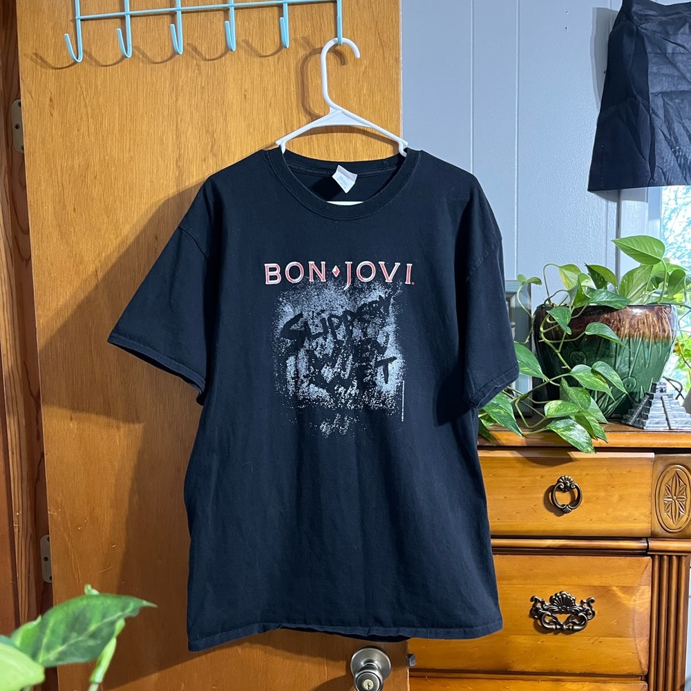 Vintage Y2K Bon Jovi Slippery When Wet Album Cover Black Women’s XL T-shirt